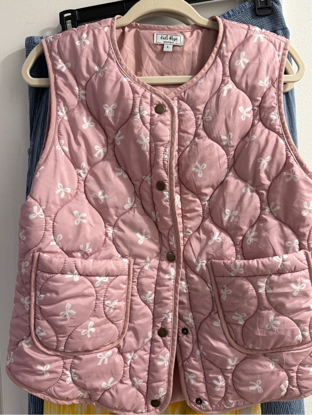 Pink Quilted Bow-Print Puffer Vest